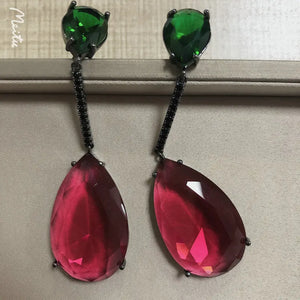 Summer Purple CZ Long Drop Earring for Women Wedding Bridal