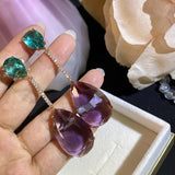 Summer Purple CZ Long Drop Earring for Women Wedding Bridal
