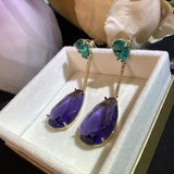 Summer Purple CZ Long Drop Earring for Women Wedding Bridal