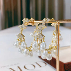 Vintage Hoop Pearl Tassel Earrings for Women