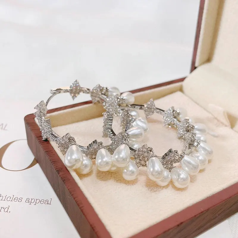 Vintage Hoop Pearl Tassel Earrings for Women