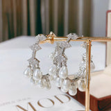 Vintage Hoop Pearl Tassel Earrings for Women
