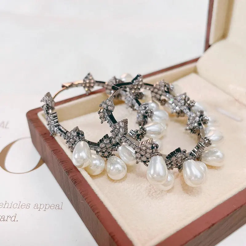 Vintage Hoop Pearl Tassel Earrings for Women