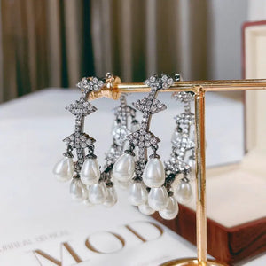 Vintage Hoop Pearl Tassel Earrings for Women