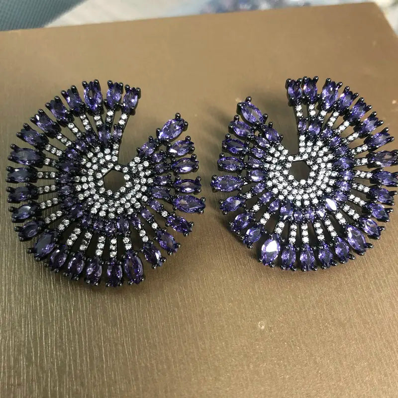 Vintage Purple Big Round Earring for Wedding