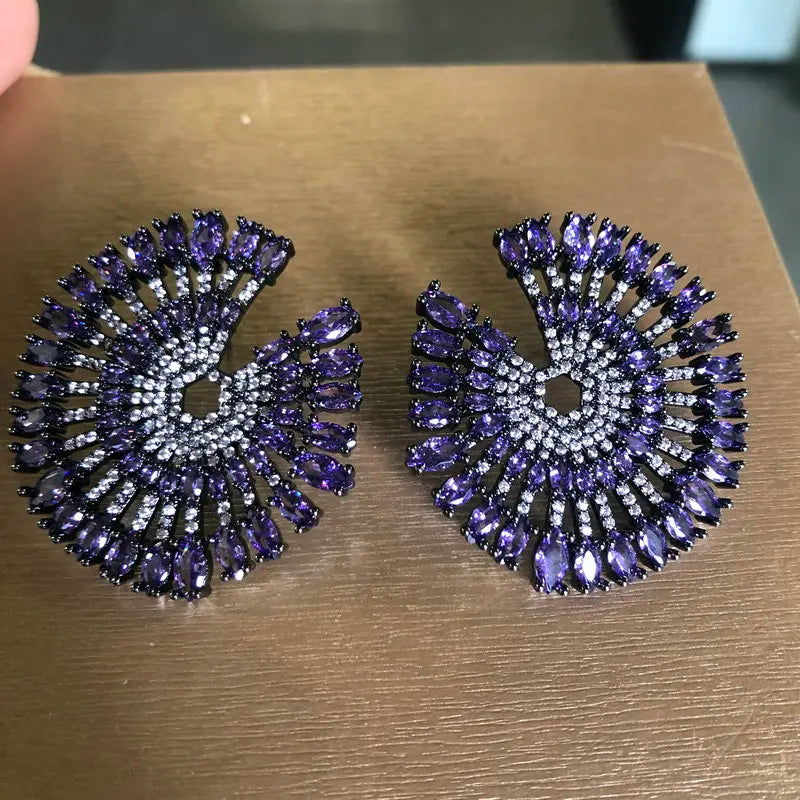 Vintage Purple Big Round Earring for Wedding