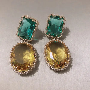Small Flower Cubic Zircon Earrings Green Yellow