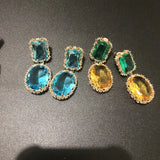 Small Flower Cubic Zircon Earrings Green Yellow