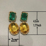 Small Flower Cubic Zircon Earrings Green Yellow