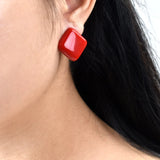 Minimalist Red Yellow Square Clip Earrings For Women