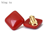 Minimalist Red Yellow Square Clip Earrings For Women