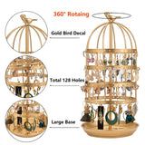 Golden Rotating Jewelry Display Stand Bird Cage Jewelry Rack