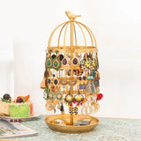 Golden Rotating Jewelry Display Stand Bird Cage Jewelry Rack
