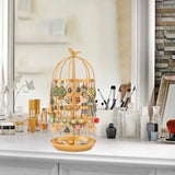 Golden Rotating Jewelry Display Stand Bird Cage Jewelry Rack