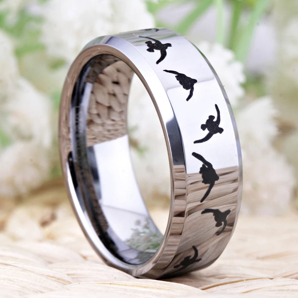 Silver Tone Tungsten Carbide Duck Outdoor Ring Wedding Band