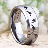 Silver Tone Tungsten Carbide Duck Outdoor Ring Wedding Band