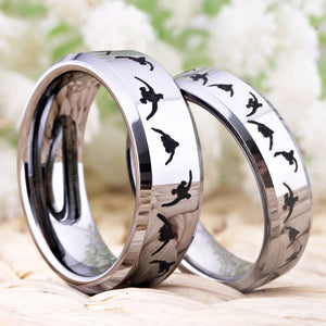 Silver Tone Tungsten Carbide Duck Outdoor Ring Wedding Band