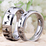 Silver Tone Tungsten Carbide Duck Outdoor Ring Wedding Band
