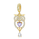 Golden Owl Dangle Charm for Women Bracelet Necklace S925 Sterling Silver Bead