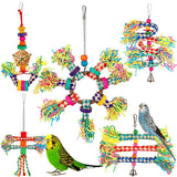 Colorful Bamboo Hanging Parrot Chew Wooden Blocks, Bird Foraging Toys