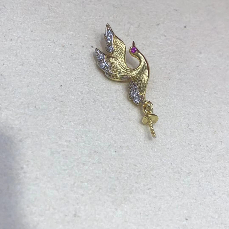 Bird Style 925 Silver Pendant Base Settings for Beads Stones 5pcs
