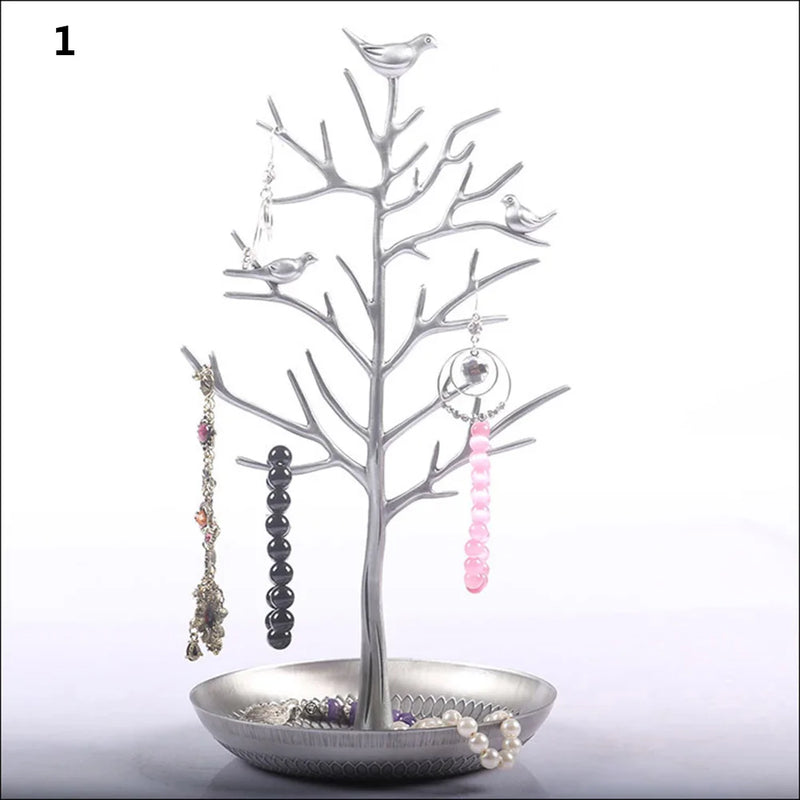 Birds Tree Shape Jewelry Display Stand Rack Earring Necklace Ring Holder