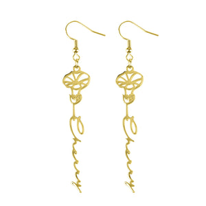 Personalized Birth Flower Earring With Name Month Flower Drop Earrings
