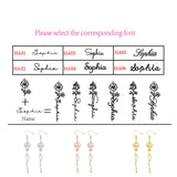 Personalized Birth Flower Earring With Name Month Flower Drop Earrings