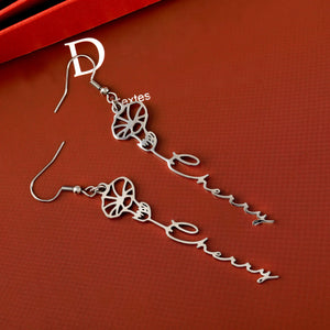 Personalized Birth Flower Earring With Name Month Flower Drop Earrings