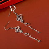 Personalized Birth Flower Earring With Name Month Flower Drop Earrings