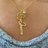 Birth Flower Name Necklace Birthstone Name Necklaces Personalized Birthday Gift