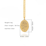 Stainless Steel Birth Flower Necklace Oval Floral Pendant Mothers Gift
