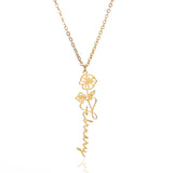 Birth Month Flower Name Necklace Women Jewelry Stainless Steel Chain