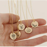 Birth Month Flowers Stainless Steel Pendant Necklace