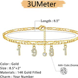 Birth Year Number Ankle Bracelet 14K Filled CZ Date Anklet Personalized Beach