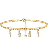 Birth Year Number Ankle Bracelet 14K Filled CZ Date Anklet Personalized Beach