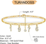 Birth Year Number Ankle Bracelets CZ Date Anklet Personalized Name Foot Jewelry