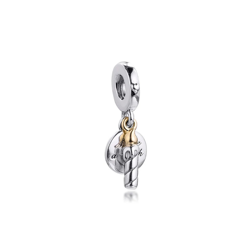 Birthday Candle Dangle Charm S925 Sterling Silver Pendant