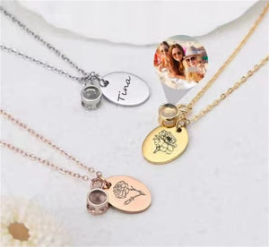 Custom Flower Projection Photo Necklace in Stainless Steel