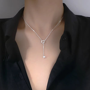 925 Sterling Silver Star Tassel Necklace Woman Party Jewelry