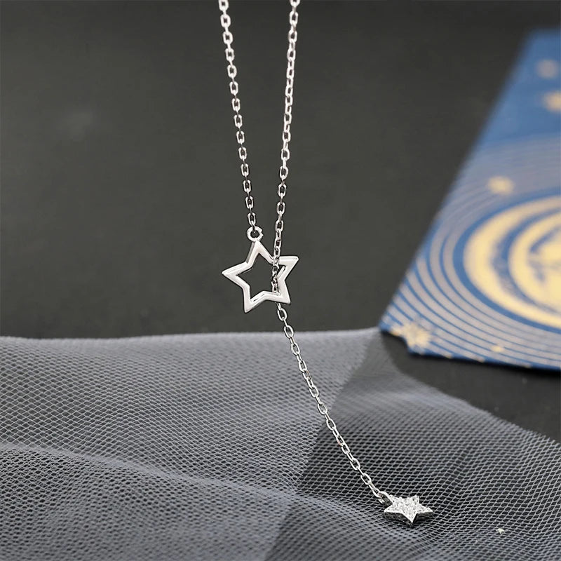 925 Sterling Silver Star Tassel Necklace Woman Party Jewelry