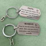 PAPA MAMAN Keychain 26 Letter Selection French Phrase for Car Keys