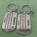PAPA MAMAN Keychain 26 Letter Selection French Phrase for Car Keys