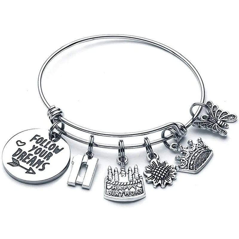 Birthday Women Girls Bracelet - Expandable Charm Bangle Gift