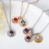 Birthday Stone Name Necklace Shining Engraved Pendant