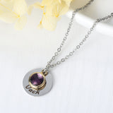 Birthday Stone Name Necklace Shining Engraved Pendant