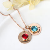 Birthday Stone Name Necklace Shining Engraved Pendant