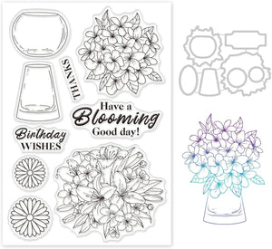Flower Blooming Rubber Stamps & Cut Dies Set for DIY Scrapbook Card Making