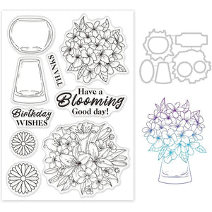 Flower Blooming Rubber Stamps & Cut Dies Set for DIY Scrapbook Card Making
