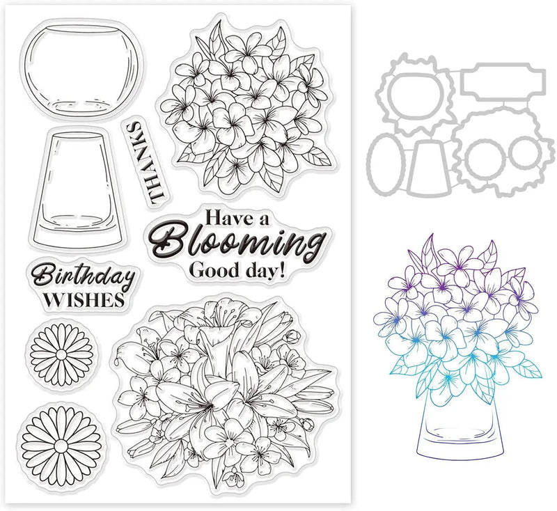 Flower Blooming Rubber Stamps & Cut Dies Set for DIY Scrapbook Card Making